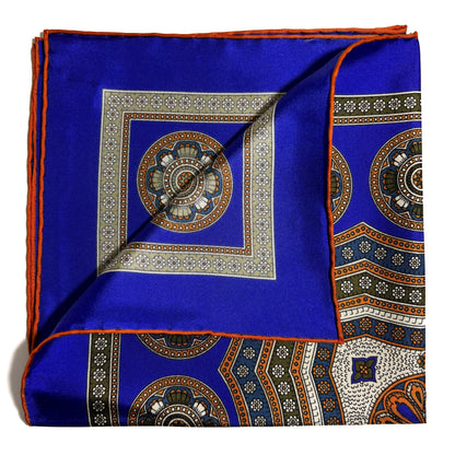 Regal Indigo & Orange Medallion Silk Pocket Square-2