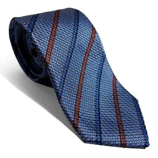 Light Blue Striped Silk Grenadine Tie (English Weave)-0