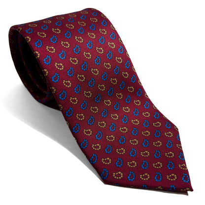 Hand-Printed Burgundy Small Paisley Silk Tie-0