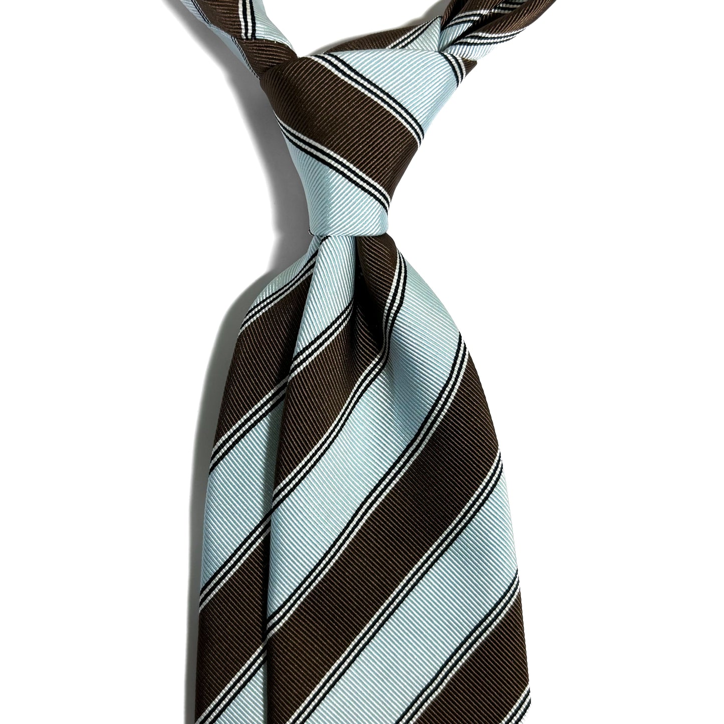 Light Blue & Brown Striped Silk Repp Tie-1