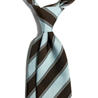 Light Blue & Brown Striped Silk Repp Tie-1