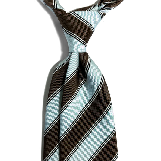 Light Blue & Brown Striped Silk Repp Tie-1