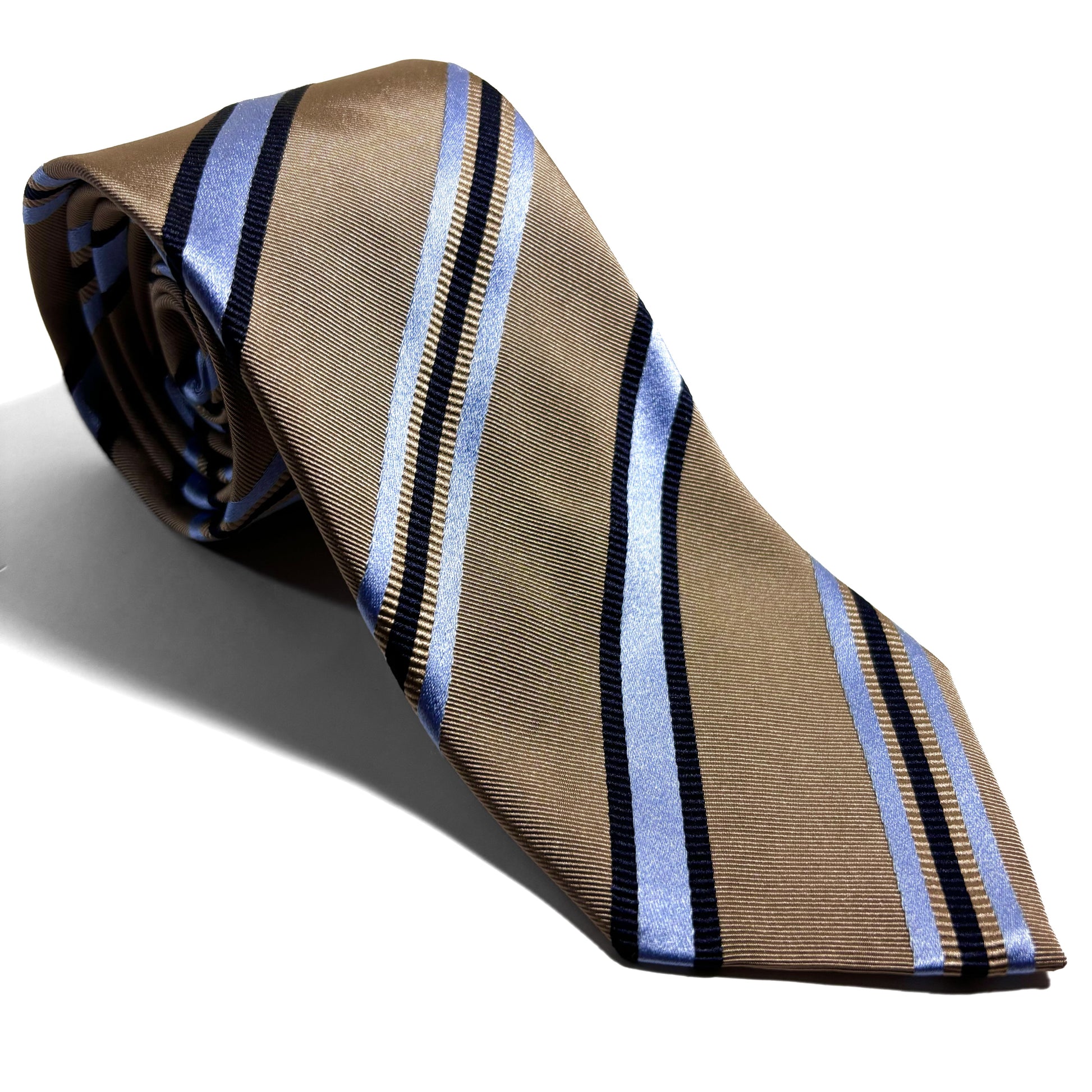 Beige Striped Silk Jacquard Tie-0