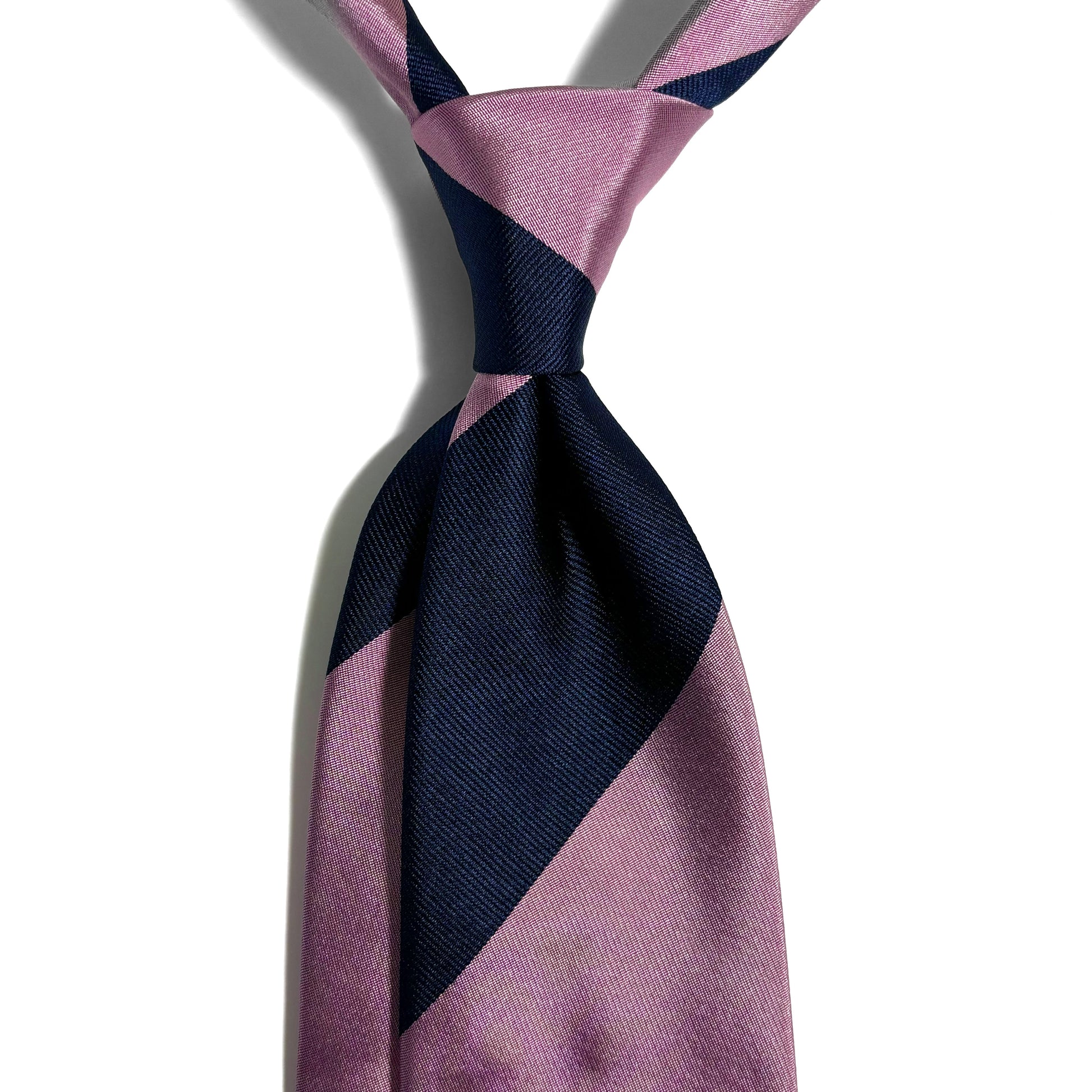 Navy Blue & Pink Block Striped Silk Repp Tie-1