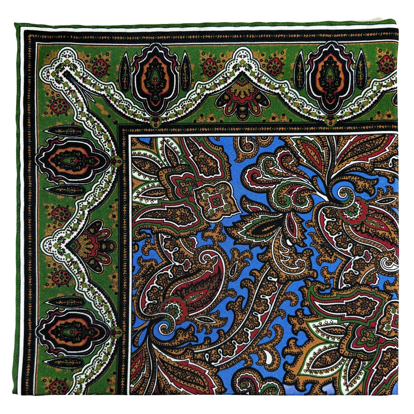 Blue & Green Paisley Silk Pocket Square-0