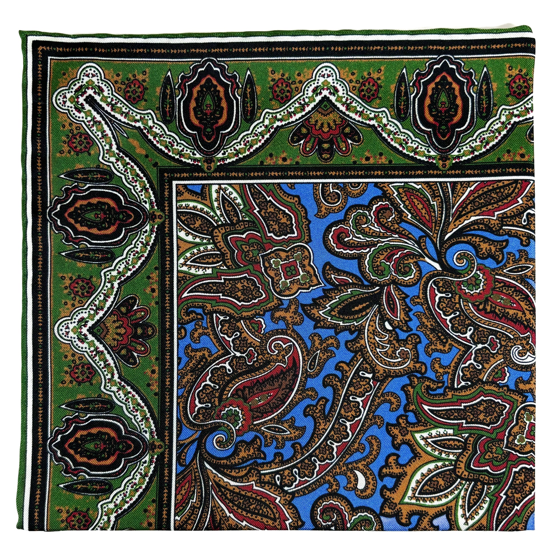 Blue & Green Paisley Silk Pocket Square-0