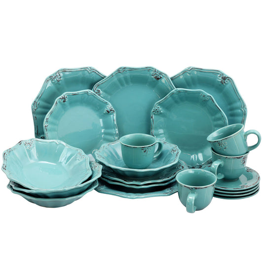 Elama Fleur De Lys 20-Piece Dinnerware Set in Turquoise-0