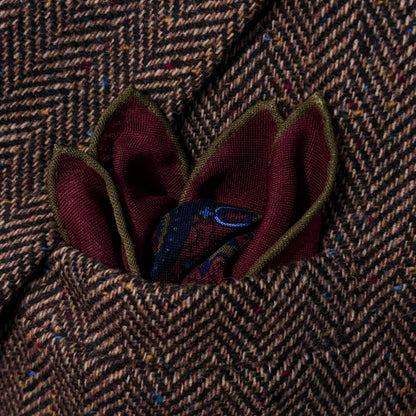 Dominus - Burgundy & Olive Green - Wool/Silk Pocket Square-1