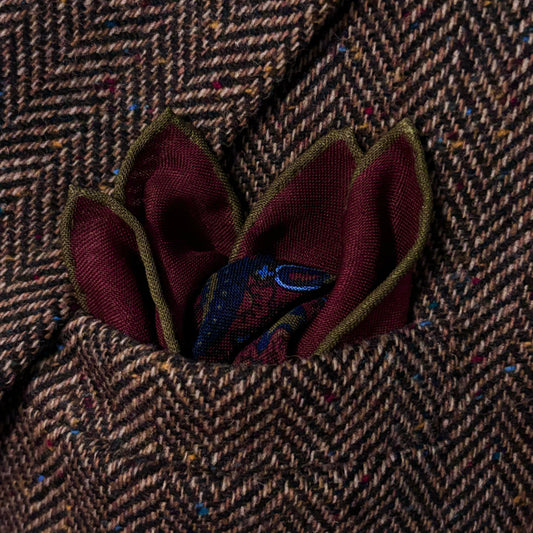 Dominus - Burgundy & Olive Green - Wool/Silk Pocket Square-1