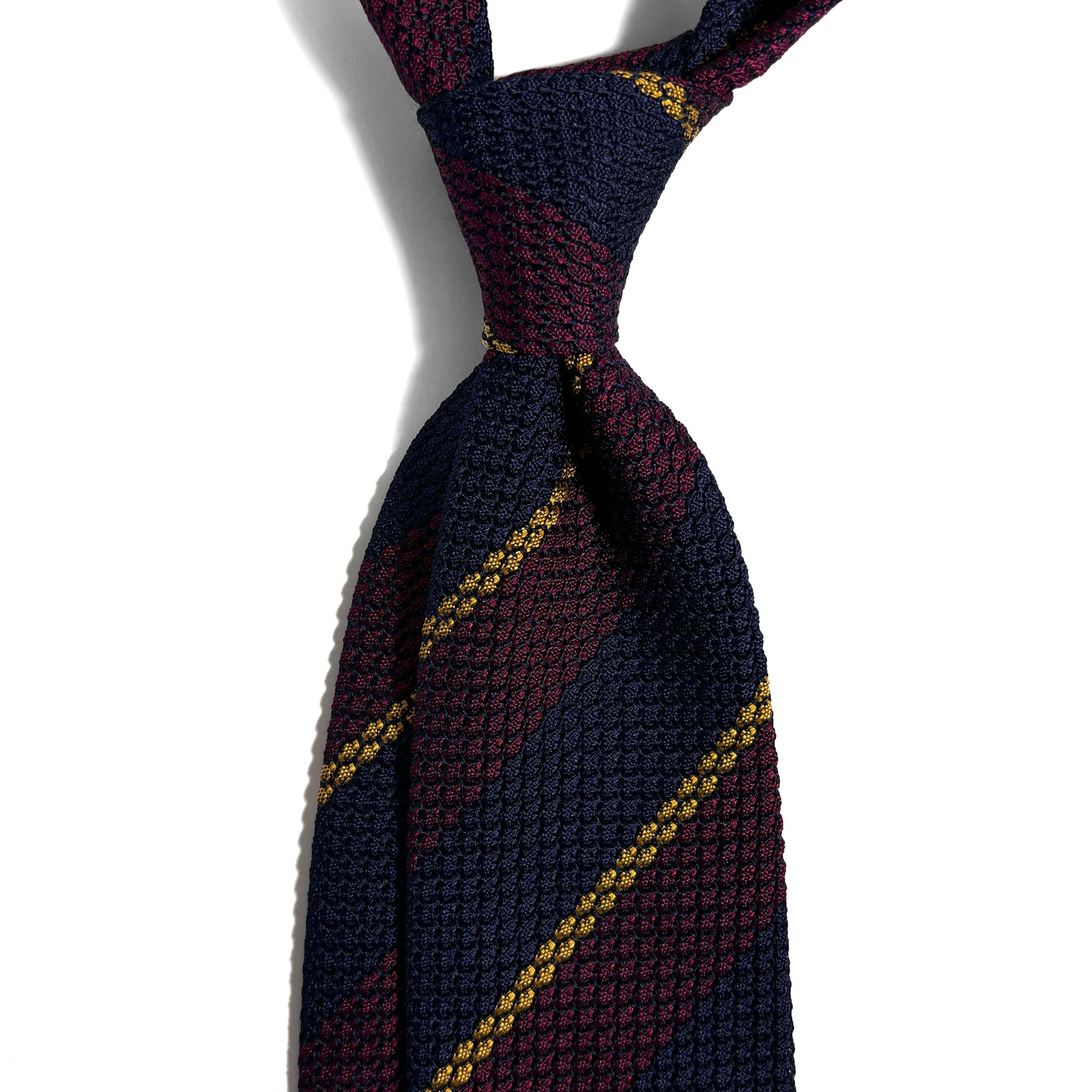 Navy Blue & Burgundy Striped Silk Grenadine Tie (Garza Grossa)-1