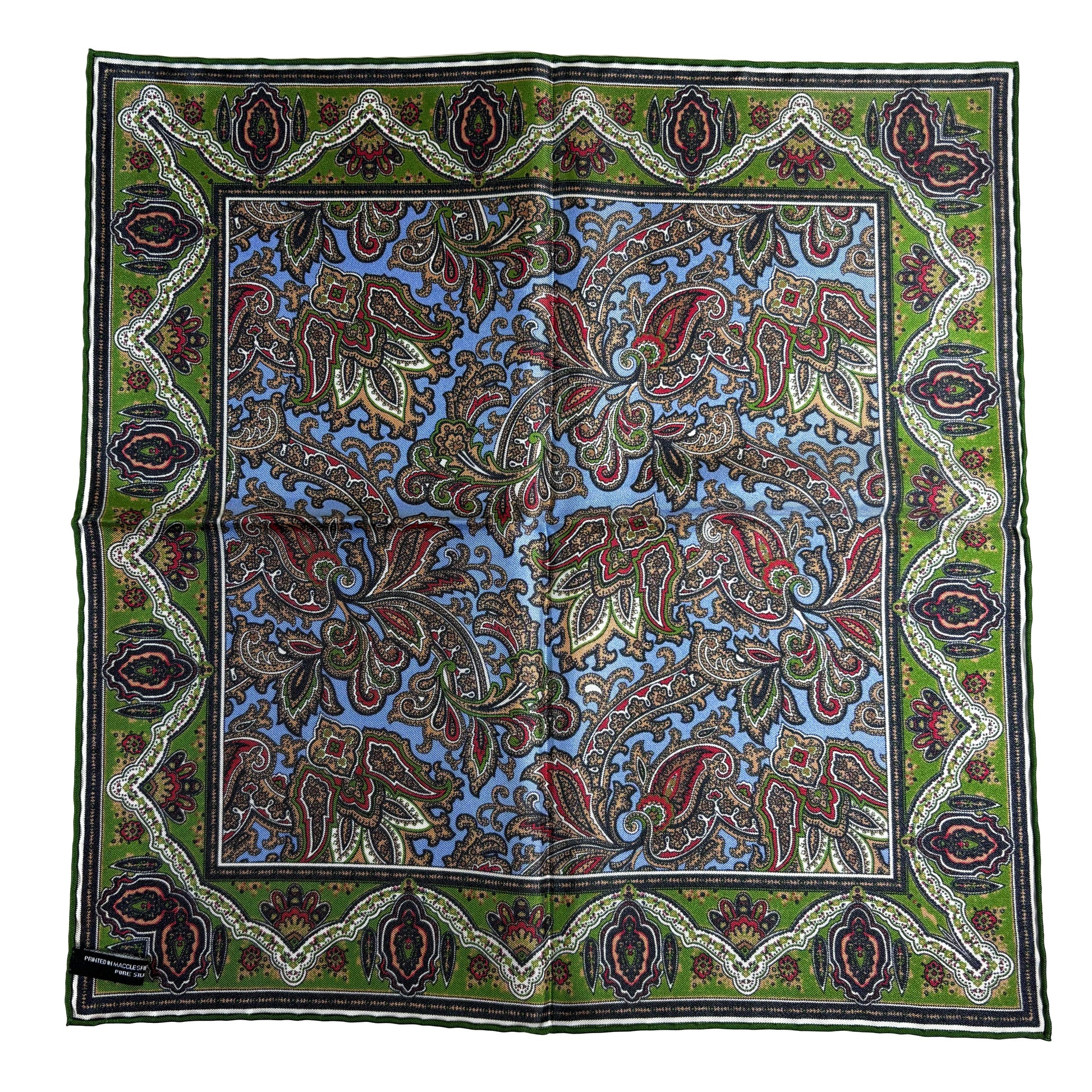 Blue & Green Paisley Silk Pocket Square-4