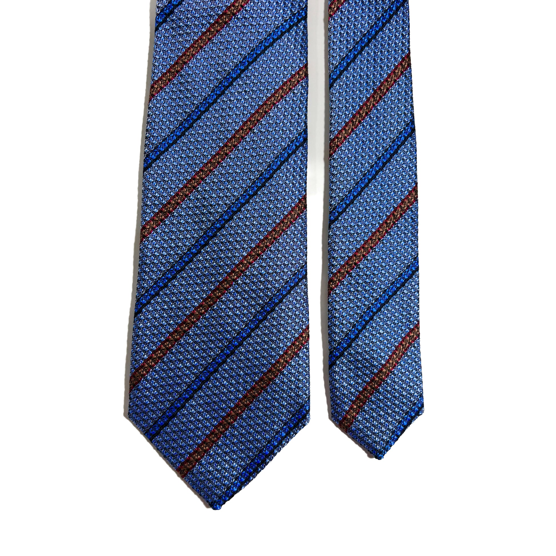 Light Blue Striped Silk Grenadine Tie (English Weave)-2