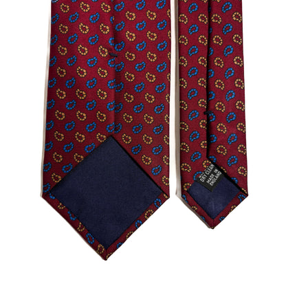 Hand-Printed Burgundy Small Paisley Silk Tie-3