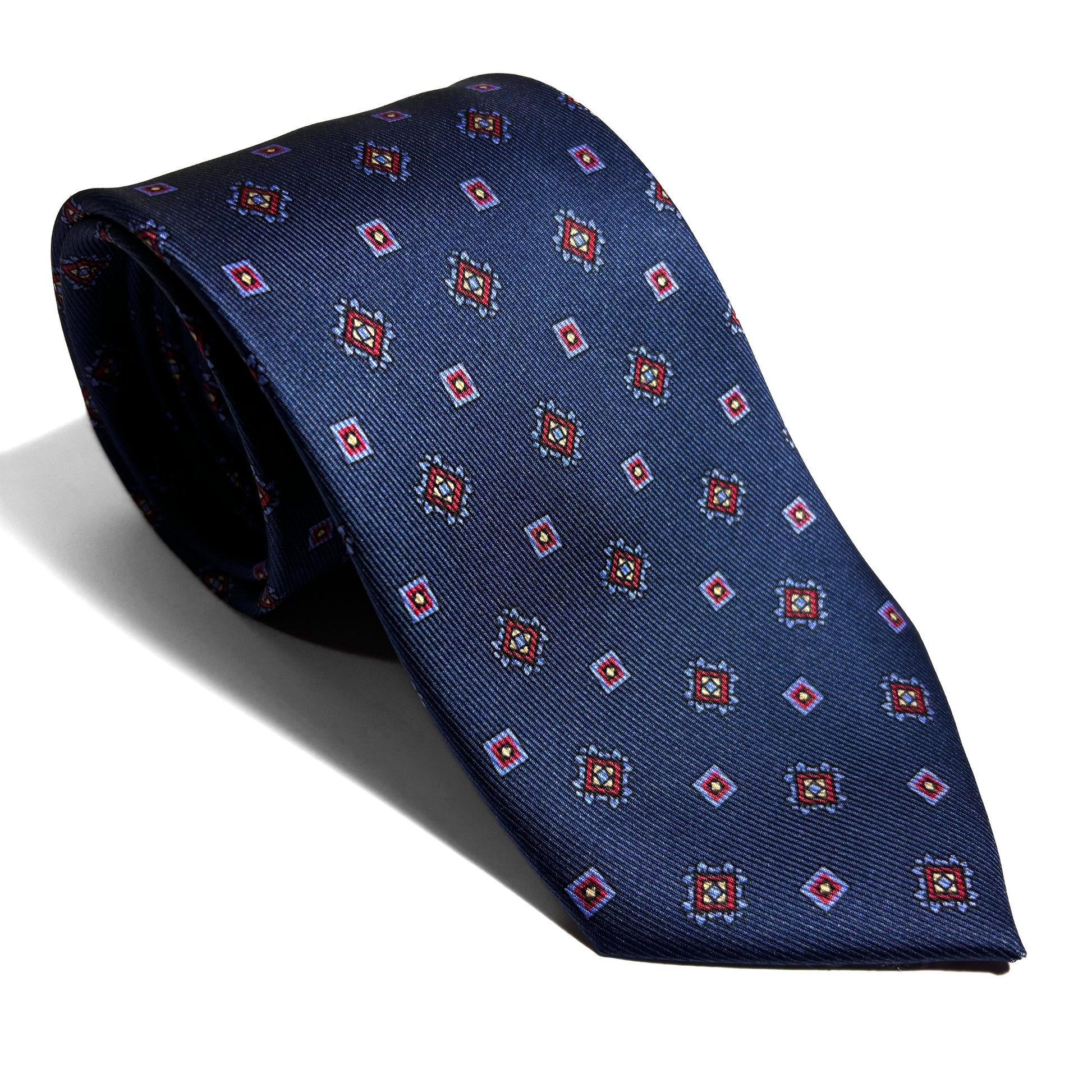 Navy Blue Geometric English Printed Silk Tie-0