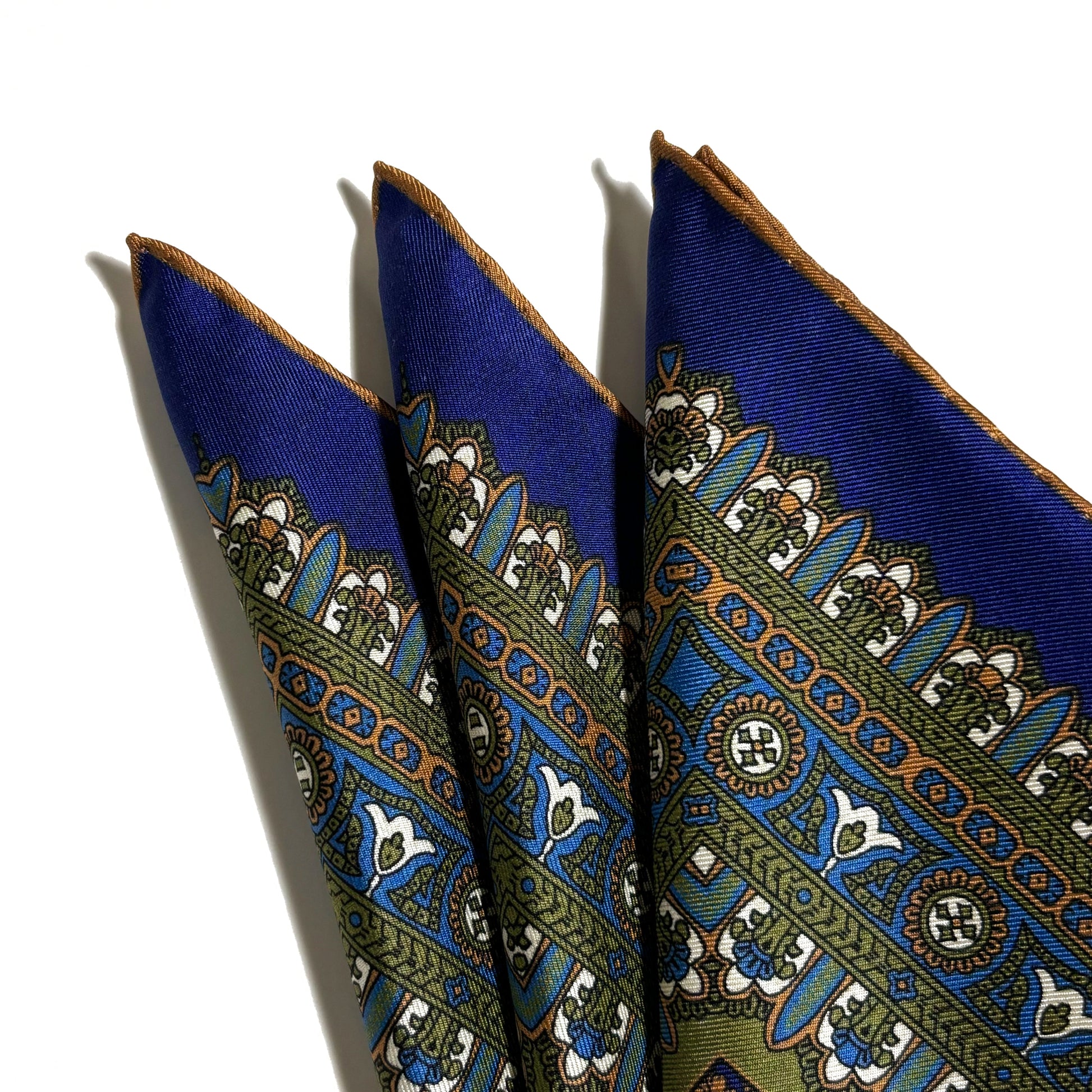 Navy Blue & Green Paisley Silk Pocket Square-1