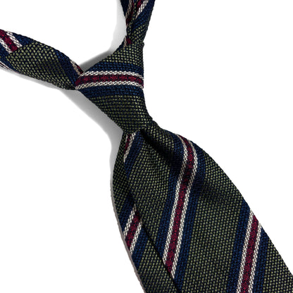 Olive Green Striped Silk Grenadine Tie (Garza Fina)-1