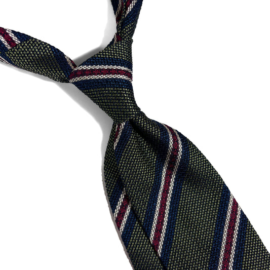 Olive Green Striped Silk Grenadine Tie (Garza Fina)-1