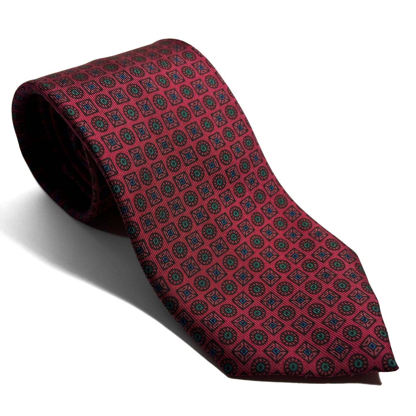 Hand-Printed Brick Red Geometric Silk Tie-0