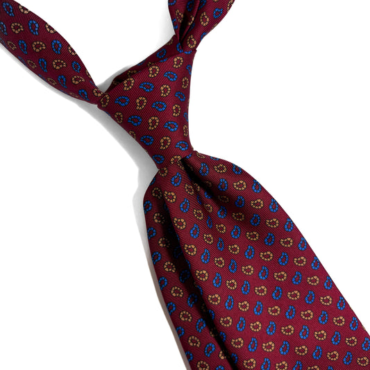 Hand-Printed Burgundy Small Paisley Silk Tie-1