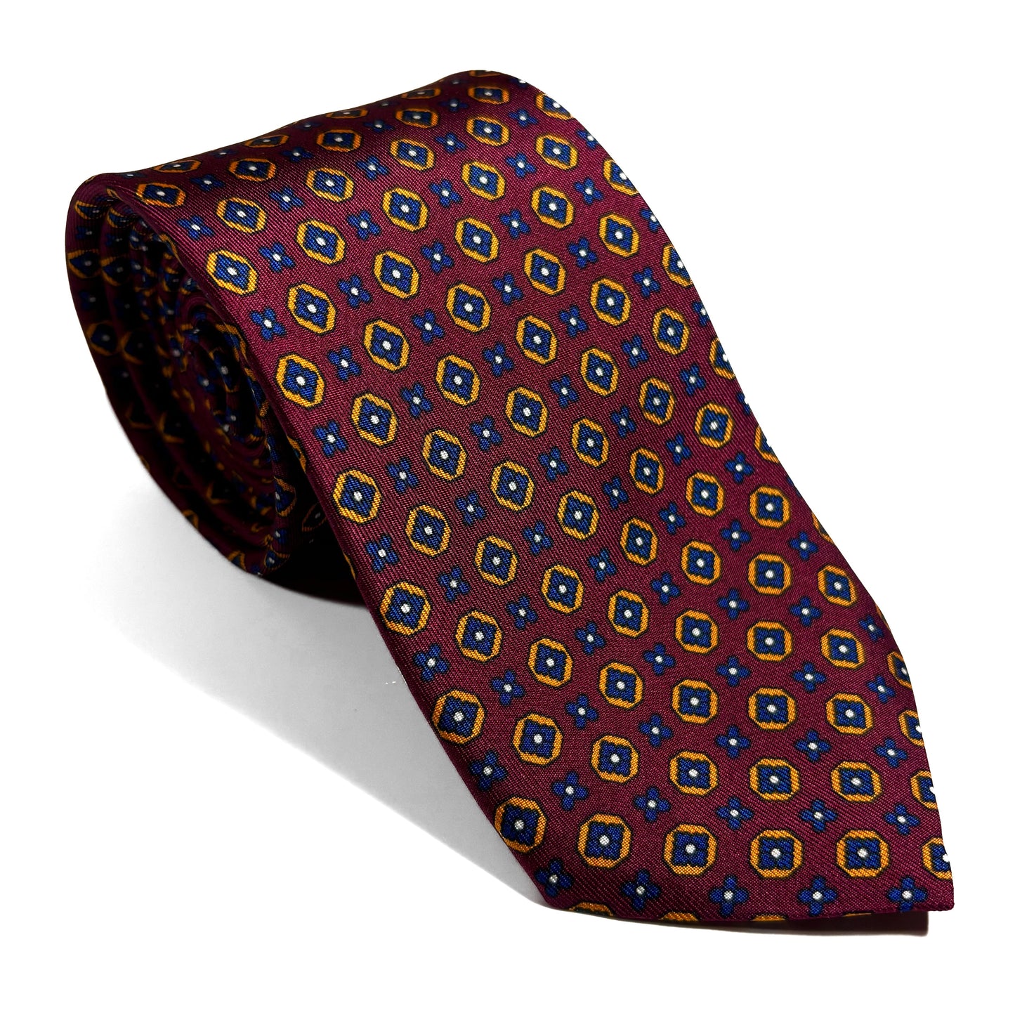 Burgundy Geometric Printed Silk Tie-0