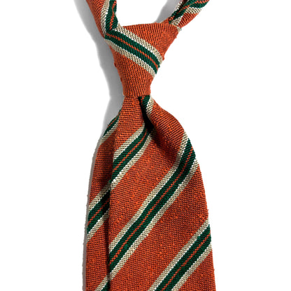 Untipped Orange & Green Striped Silk Shantung Tie-1