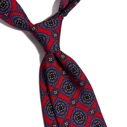 Hand-Printed Red Geometric Medallion Ancient Madder Silk Tie-1