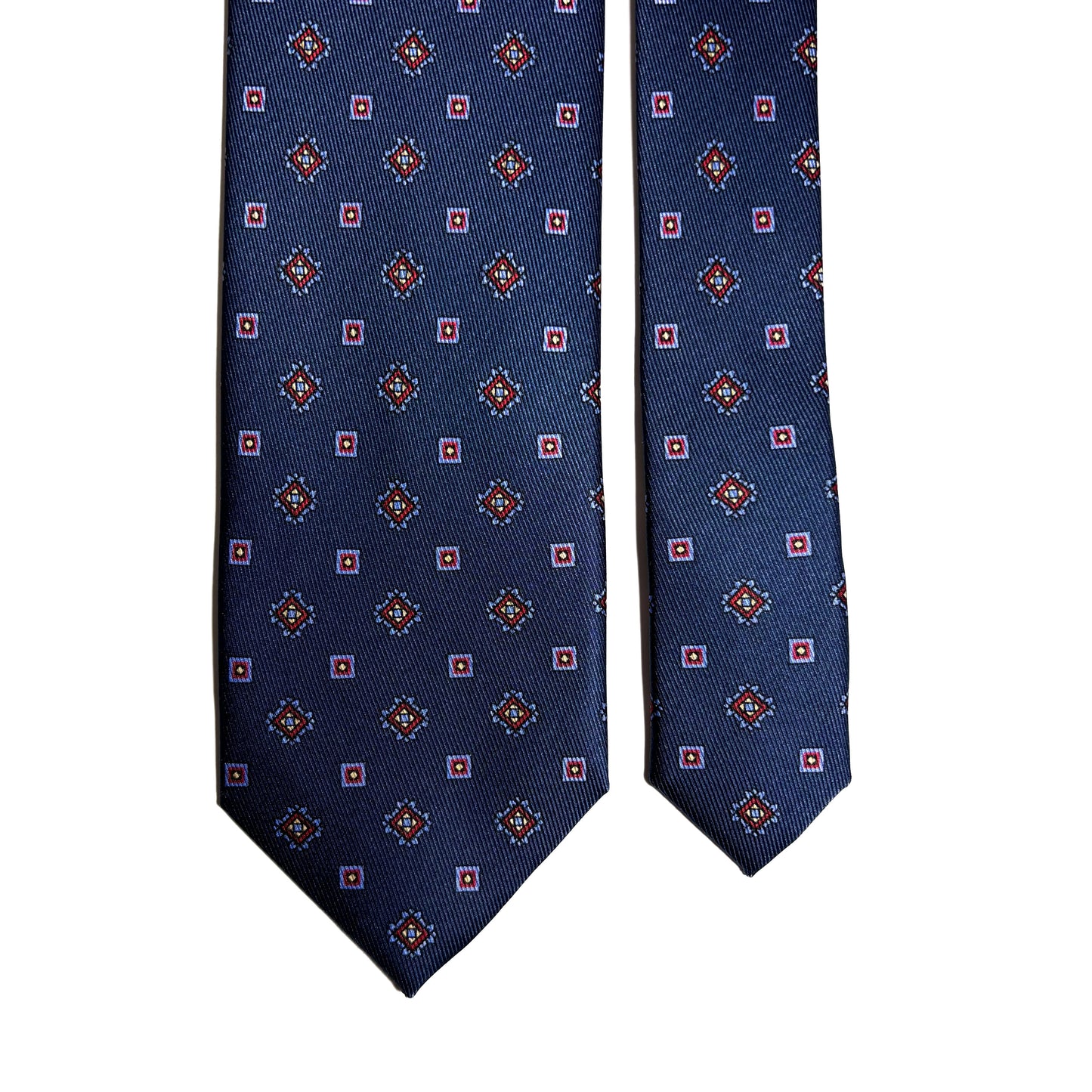 Navy Blue Geometric English Printed Silk Tie-2