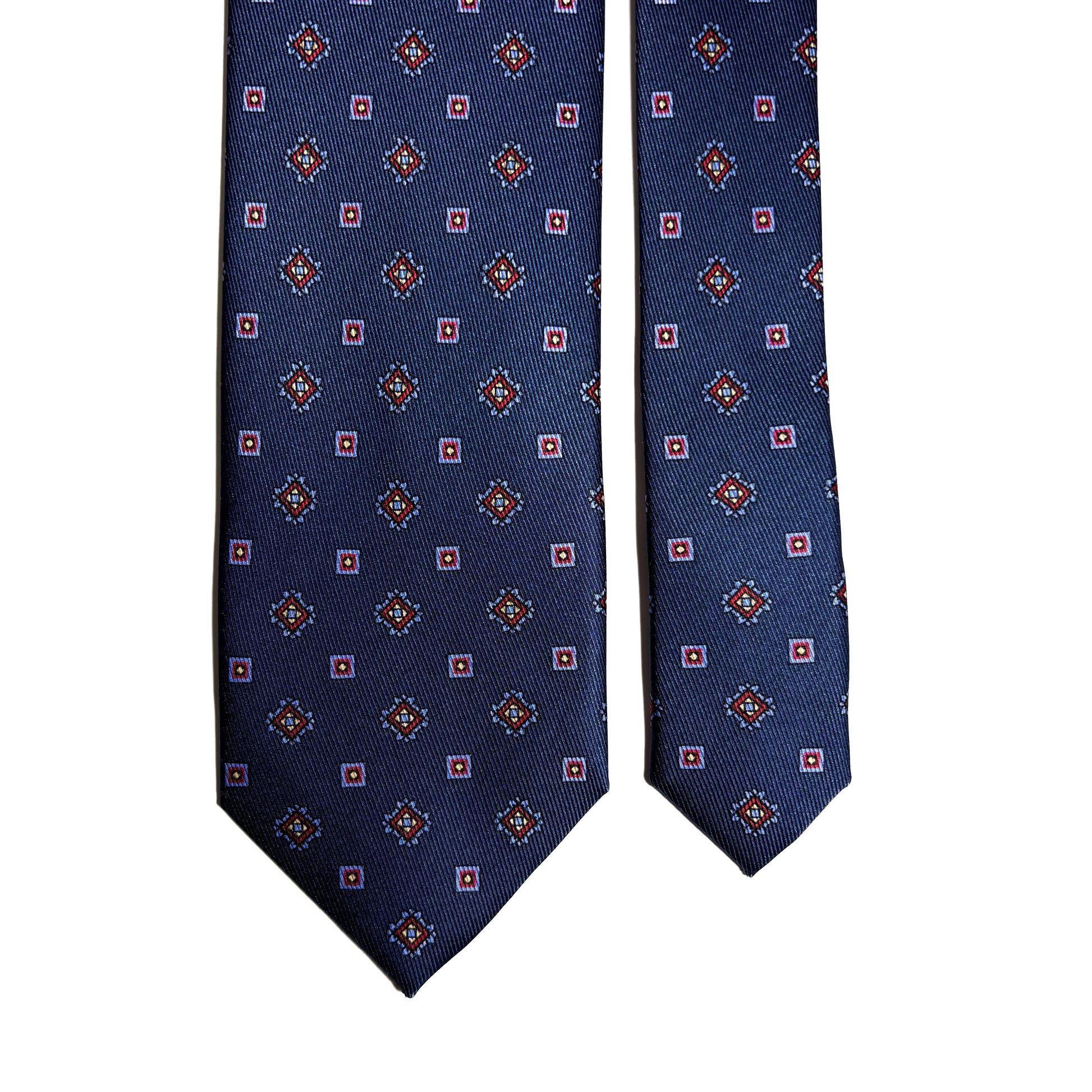 Navy Blue Geometric English Printed Silk Tie-2