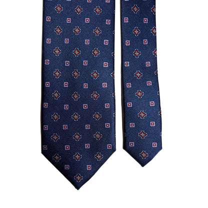 Navy Blue Geometric English Printed Silk Tie-2