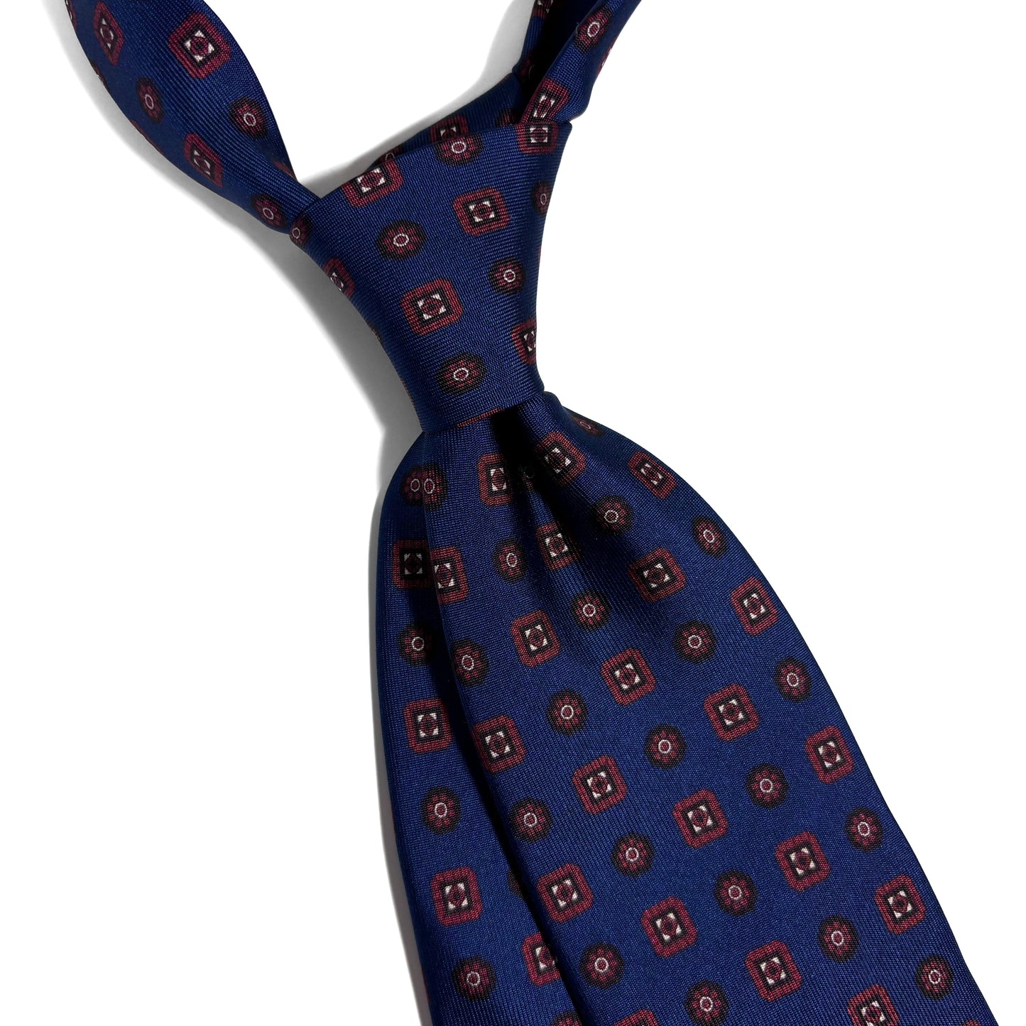 Seven Fold Navy Blue & Red Geometric Printed Silk Tie-1