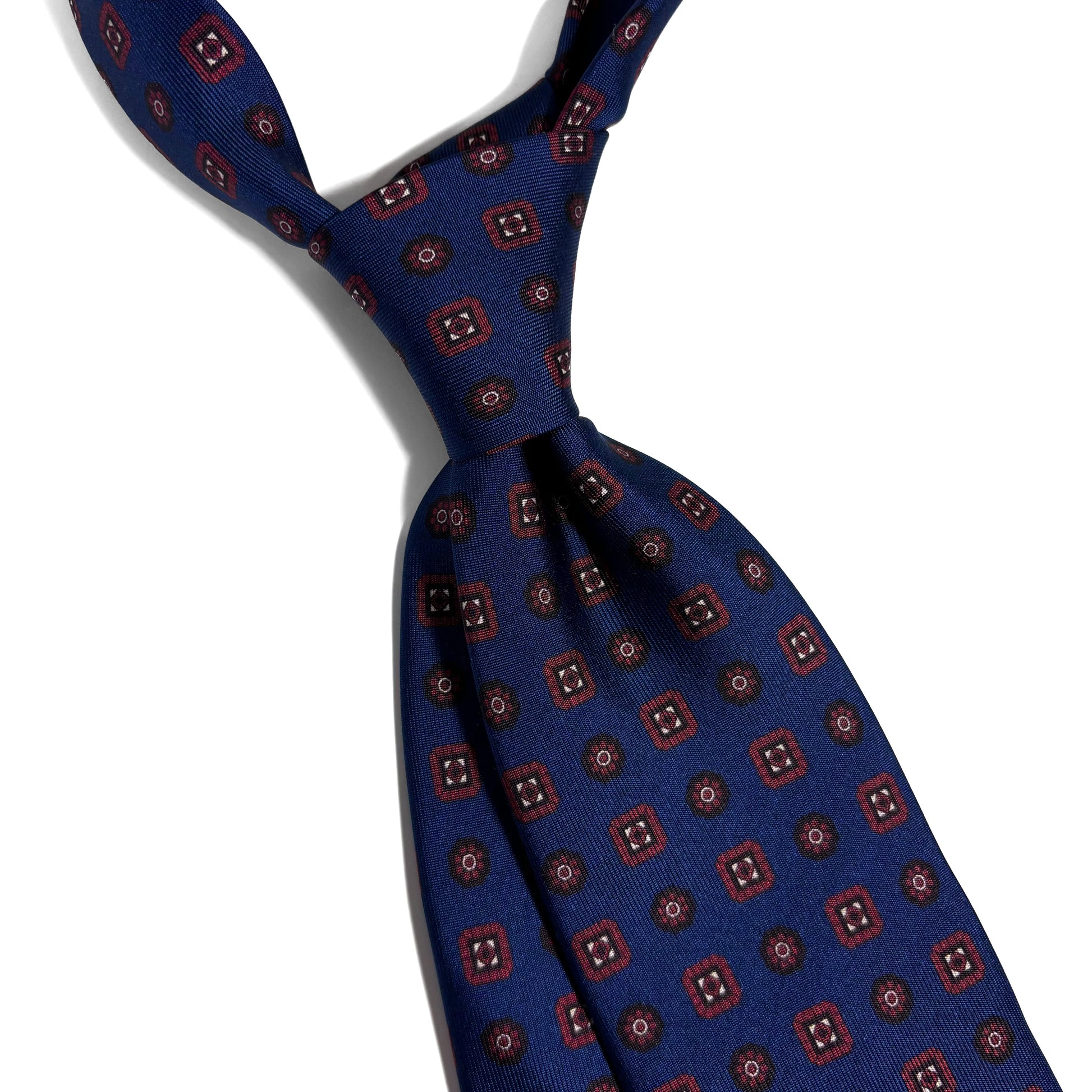Seven Fold Navy Blue & Red Geometric Printed Silk Tie-1
