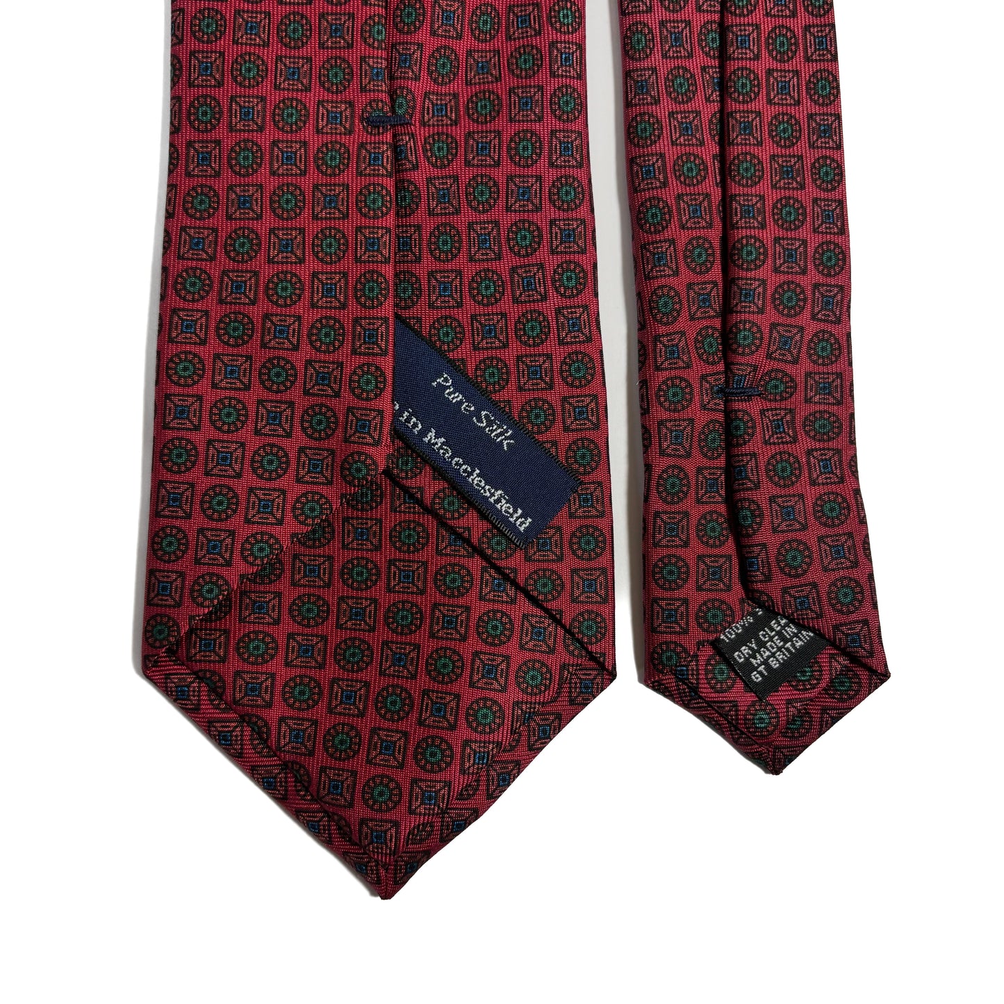 Hand-Printed Brick Red Geometric Silk Tie-3