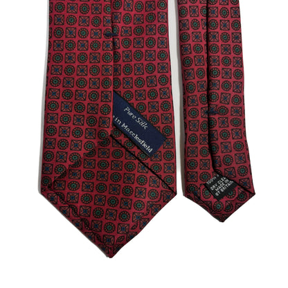 Hand-Printed Brick Red Geometric Silk Tie-3