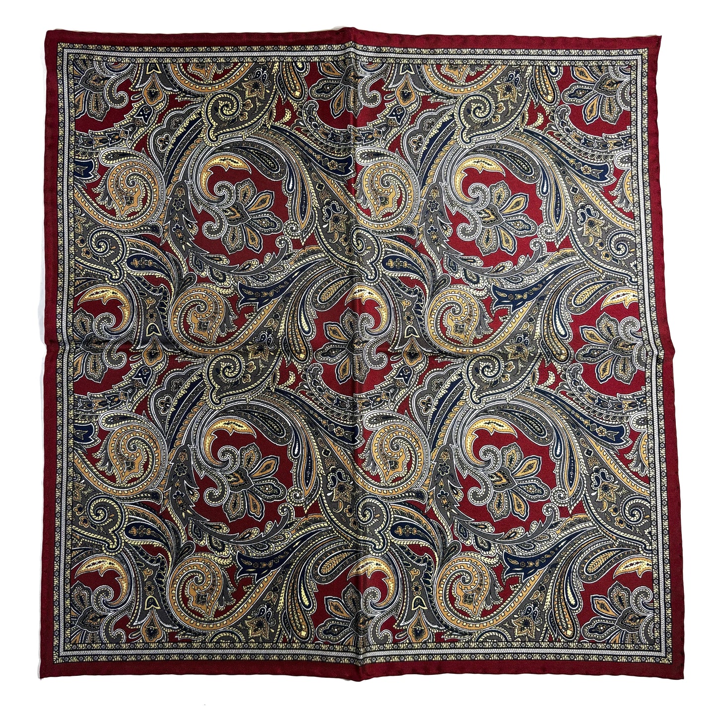 Burgundy Paisley Silk Pocket Square-3