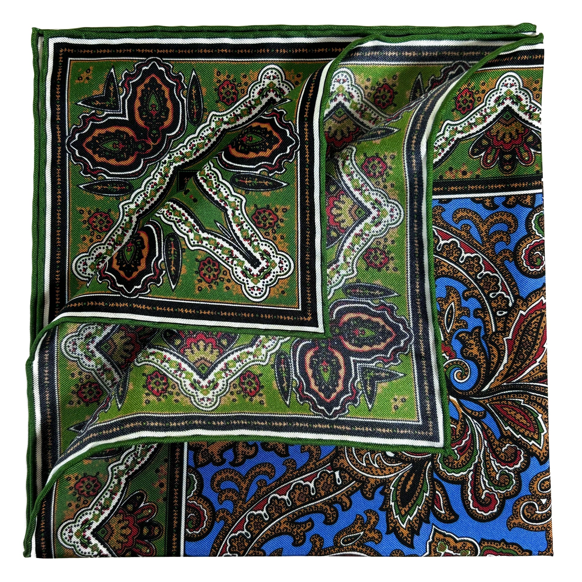 Blue & Green Paisley Silk Pocket Square-2