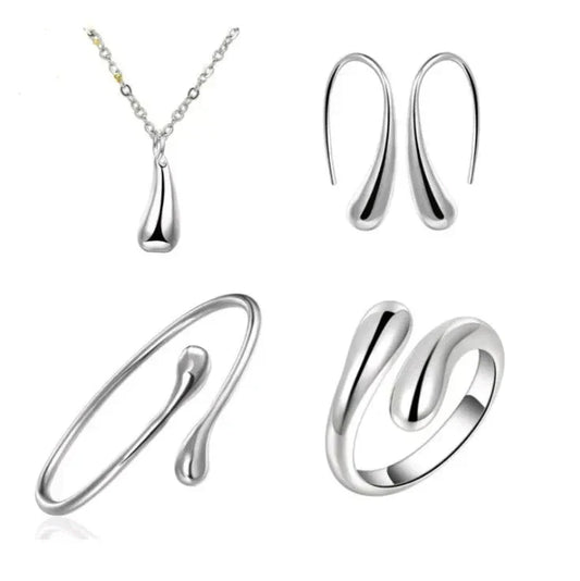 Women's Silver Needle Jewelry Set (4 pcs)-0