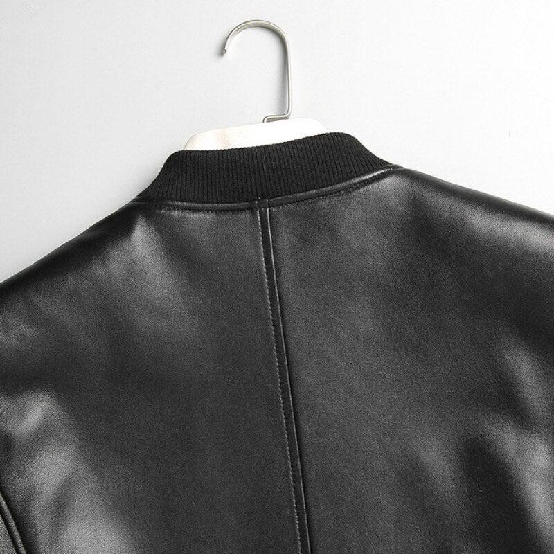 Gendry Genuine Black Aviation Men Sheepskin Real Leather Coat-3