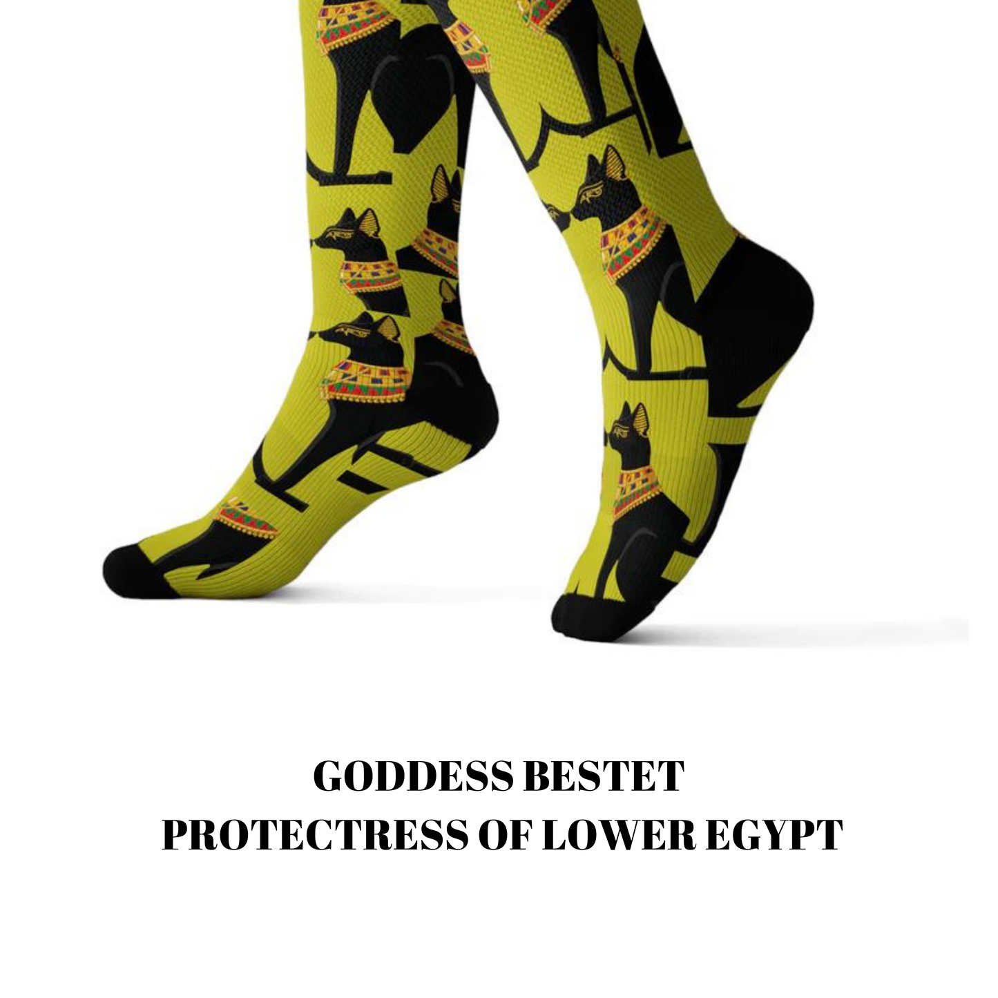 GODDESS BESTET EGYPTIAN PROTECTRESS OF LOWER EGYPT Sublimation Socks by SobG Designs