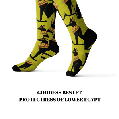 GODDESS BESTET EGYPTIAN PROTECTRESS OF LOWER EGYPT Sublimation Socks by SobG Designs