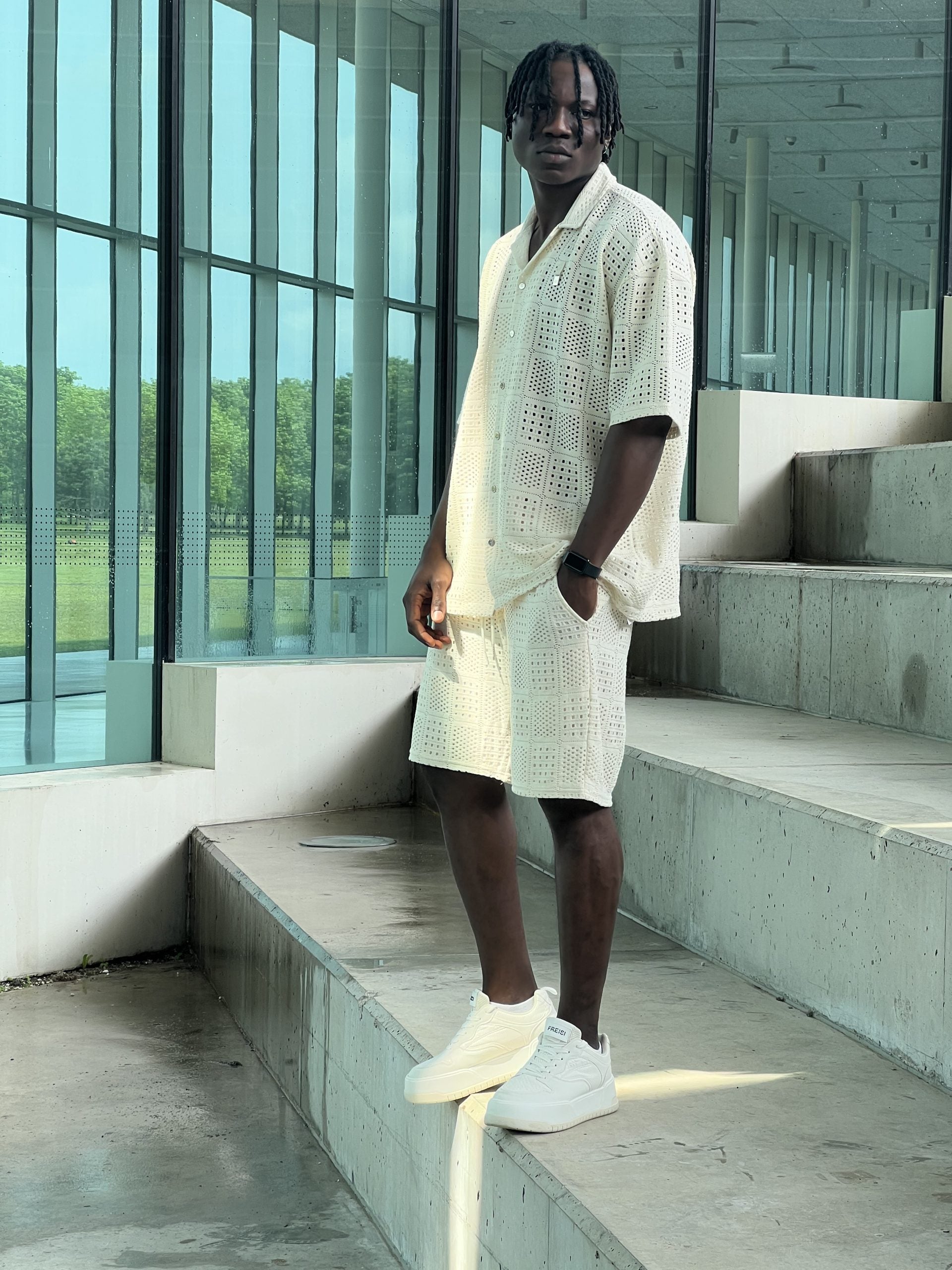 Textured Shorts – Cream-0