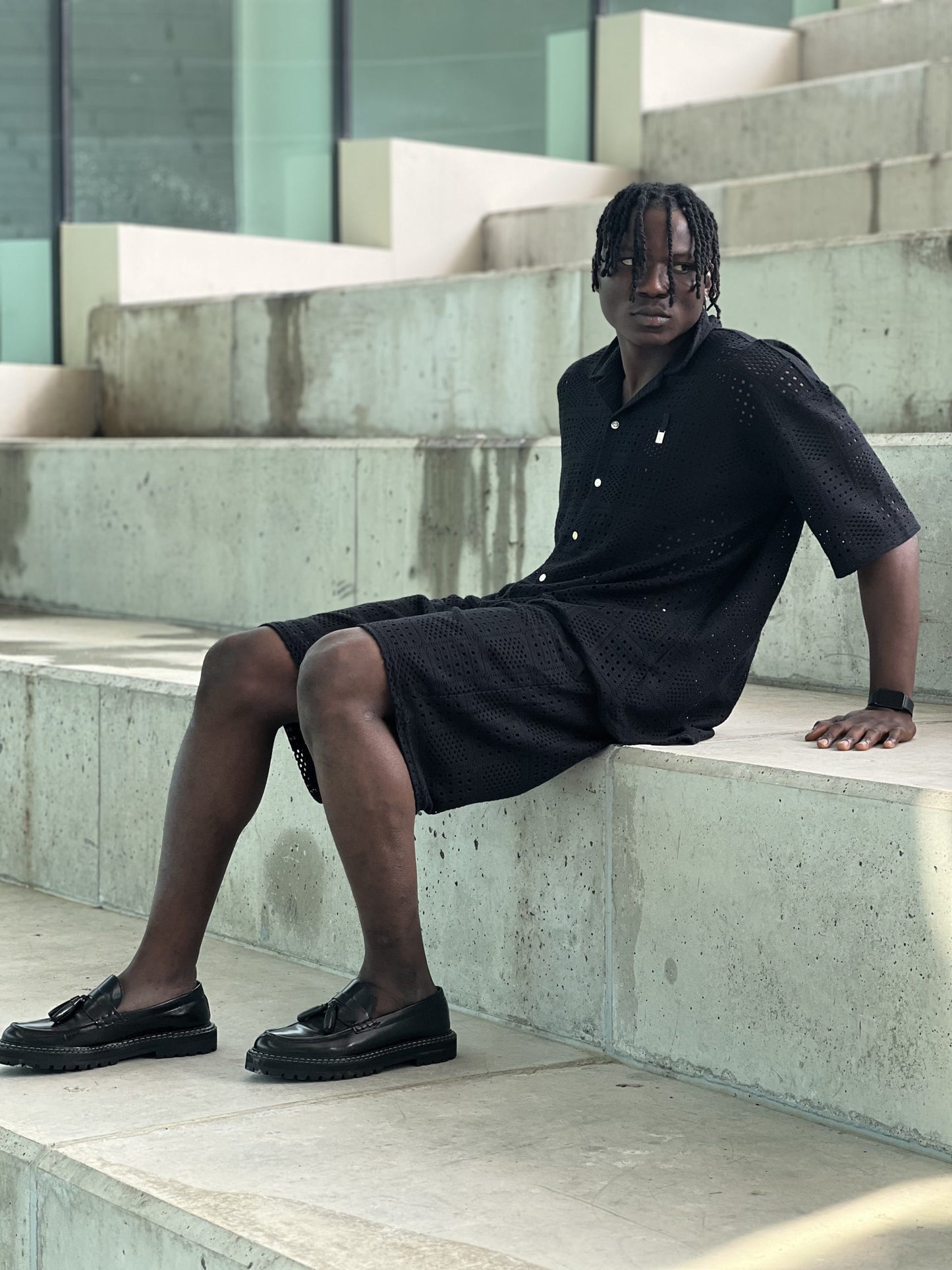 Textured Shorts – Black-4