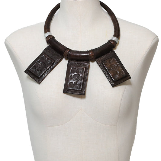 Gri Gri Protection Necklace | Brown Leather-0