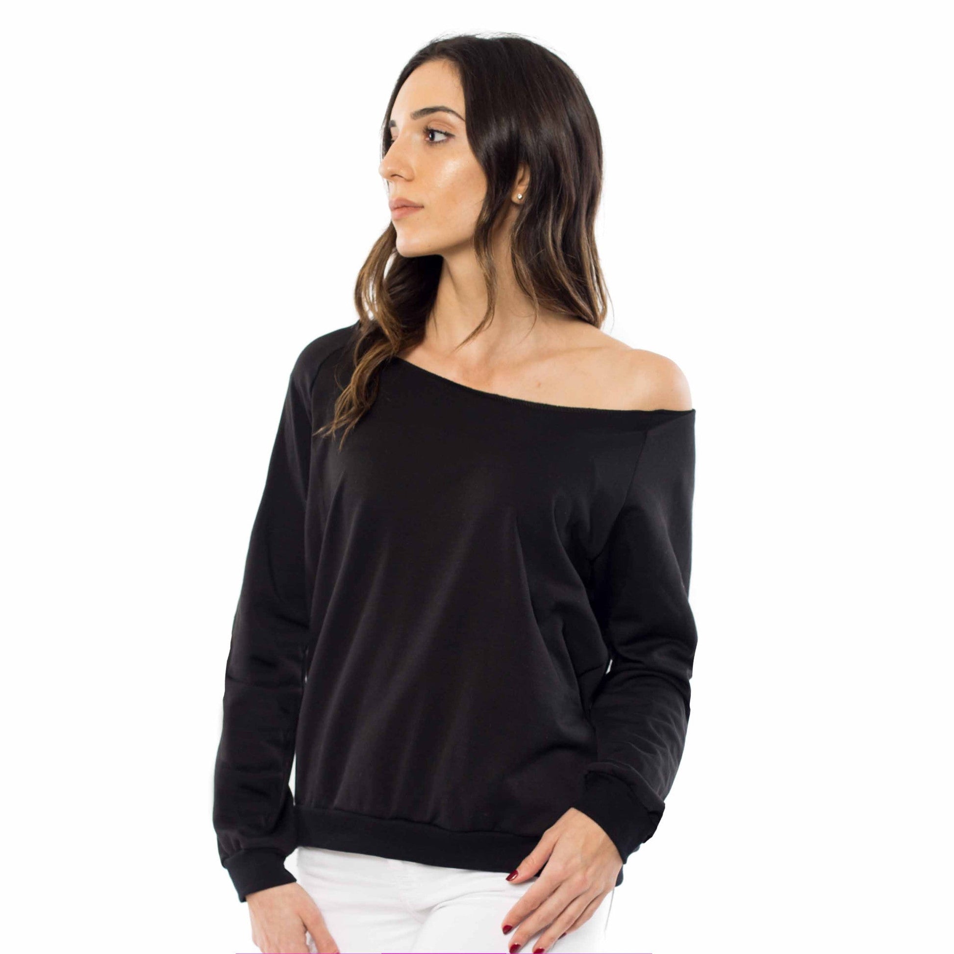 6007 - Women's Fleece Off Shoulder Pullover Sweatshirt-2