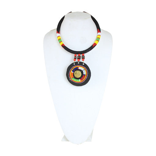 Maasai Bead/Leather Pendant Necklace