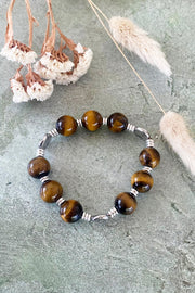 Kenyan Tiger's Eye and Silver Stretch Bracelet