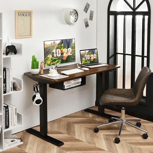 48-inch Electric Height Adjustable Standing Desk with Control Panel-Walnut-0