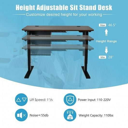 48-inch Electric Height Adjustable Standing Desk with Control Panel-Walnut-1