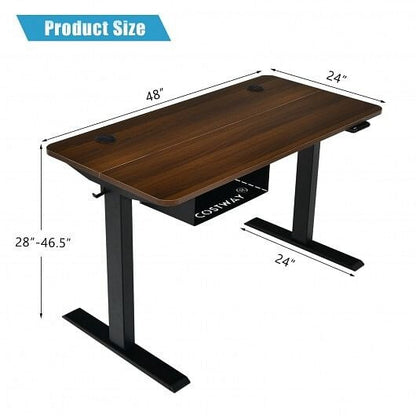 48-inch Electric Height Adjustable Standing Desk with Control Panel-Walnut-2