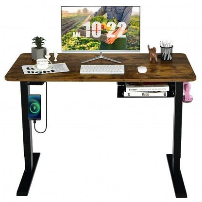 48-inch Electric Height Adjustable Standing Desk with Control Panel-Walnut-4