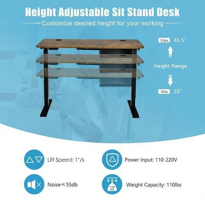 48-inch Electric Height Adjustable Standing Desk with Control Panel-Walnut-6